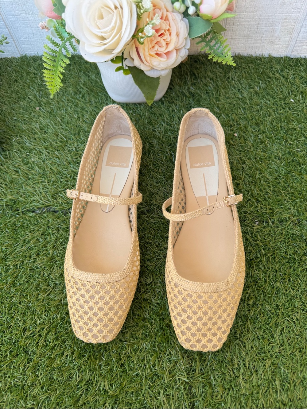 DOLCE VITA Reyes Woven Mary Jane Flats in Tan Light Natural woven raffia Sz 7 - Picture 11 of 16